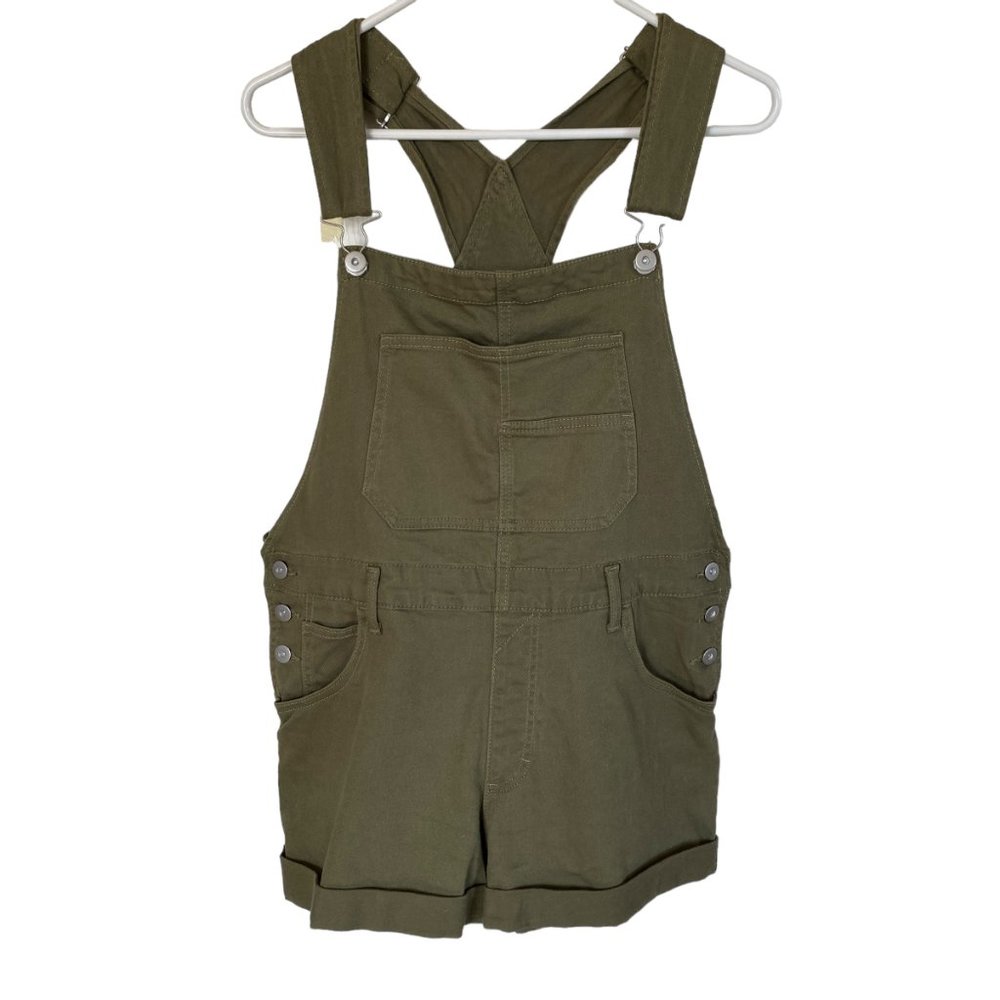 No Boundaries olive green denim shorts overalls women's size L 11-13 five pocket - Picture 3 of 9